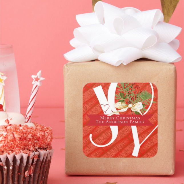 Winter Greens Red Joy Christmas Holiday Square Sticker (Party)