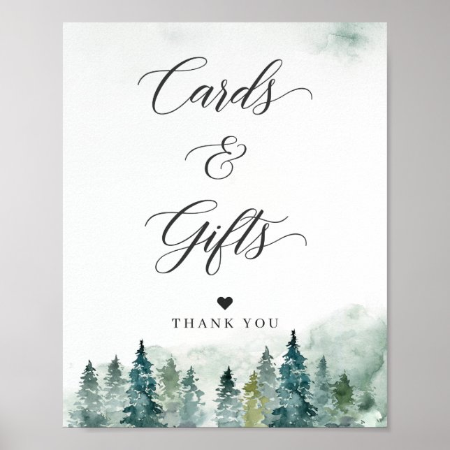 Winter Greenwood Pine Trees Cards & Gifts Sign (Front)