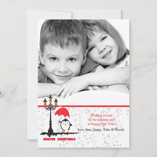 Winter Greetings Holiday Photo Card (Front)