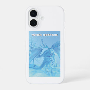 Winter Greetings. Ice dragon with antlers iPhone 16 Case
