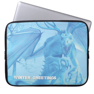 Winter Greetings. Ice dragon with antlers Laptop Sleeve