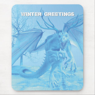 Winter Greetings. Ice dragon with antlers Mouse Mat