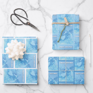Winter Greetings. Ice dragon with antlers Wrapping Paper Sheet
