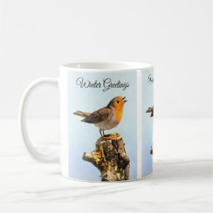 Winter Greetings. Robin singing  Coffee Mug