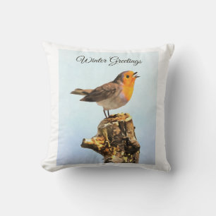 Winter Greetings. Robin singing Cushion