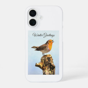 Winter Greetings. Robin singing iPhone 16 Case