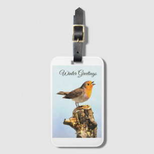 Winter Greetings. Robin singing  Luggage Tag
