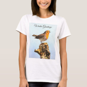 Winter Greetings. Robin singing  T-Shirt