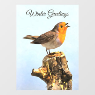 Winter Greetings. Robin singing Window Cling