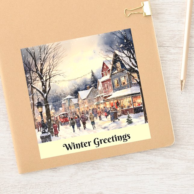 Winter Greetings, snowy city street, (Notebook)