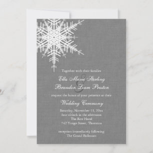 Winter Grey Burlap Wedding Invitation