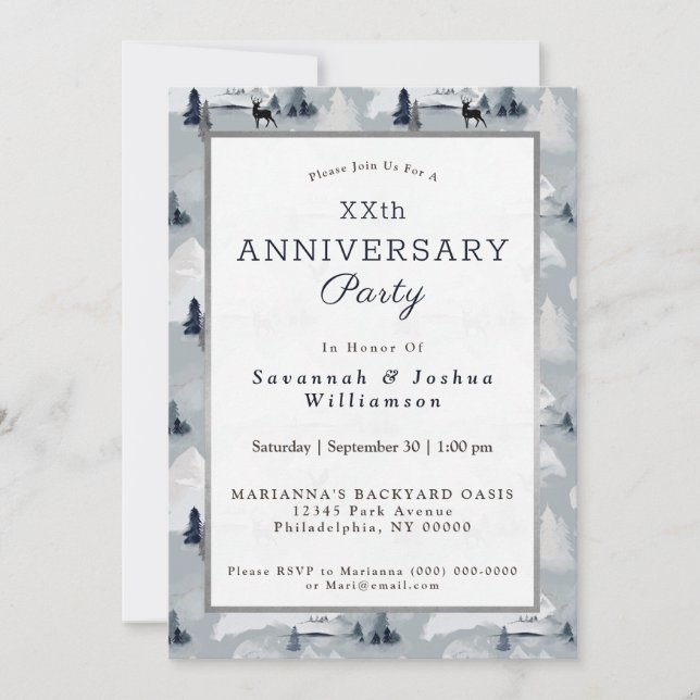 Winter Grey Deer Landscape Anniversary Invitation (Front)