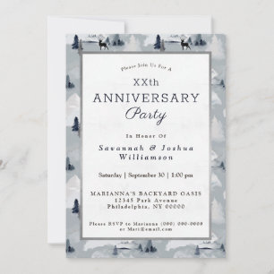 Winter Grey Deer Landscape Anniversary Invitation