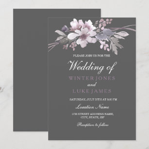 Winter Grey Elegant Floral Wedding Invitation