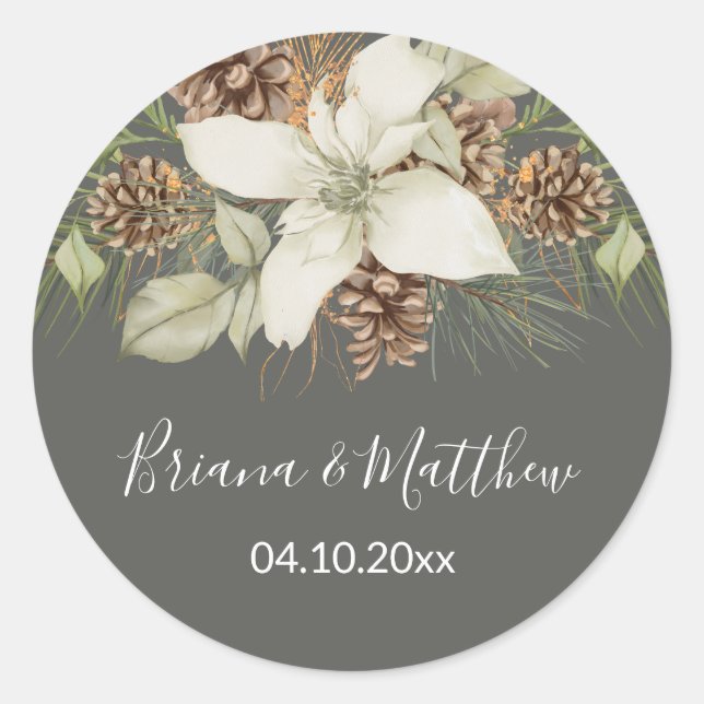 Winter Grey Elegant Script Wedding Envelope Seal (Front)