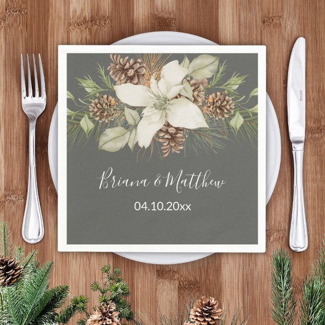 Winter Grey Elegant Script Wedding Napkin (Creator Uploaded)