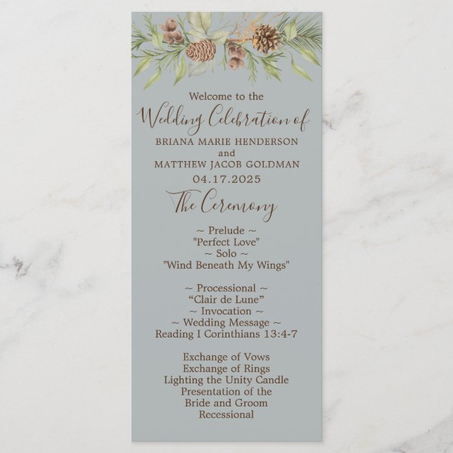 Winter Grey Elegant Script Wedding Programme (Front)
