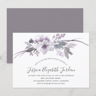 Winter Grey Floral Watercolor Bridal Baby Shower Invitation