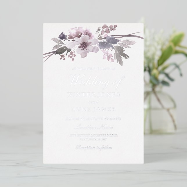 Winter Grey Floral Watercolor Wedding Silver (Standing Front)