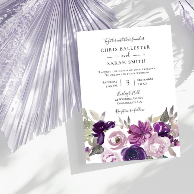 Winter Grey: Purple Lavender Floral Wedding Invitation (Creator Uploaded)