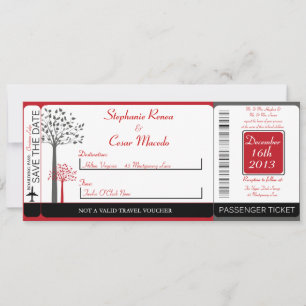 Winter Grey/Red Boarding Pass Wedding Invitation