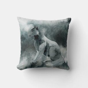 Winter Grey Wolf Pup Throw Pillow