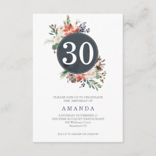 Winter Grey wreath Bouquet Any Age Birthday Invitation