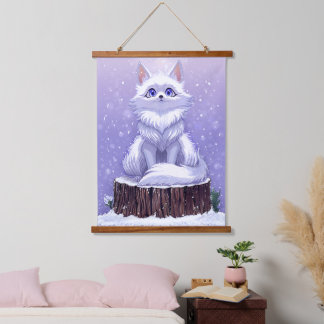 Winter Guardian :Whimsical Arctic Fox wildlife  Hanging Tapestry