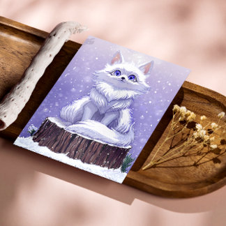 Winter Guardian :Whimsical Arctic Fox wildlife Poster