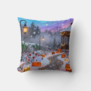 Winter Halloween Garden Throw Pillow
