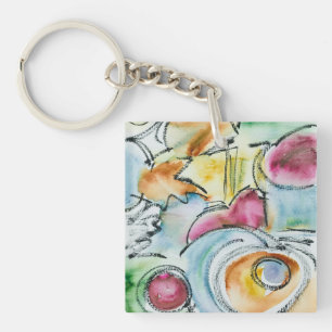 Winter-Hand Painted Abstract Watercolor Key Ring