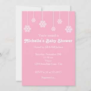 Winter Hanging Snowflakes Pink Party Invitation