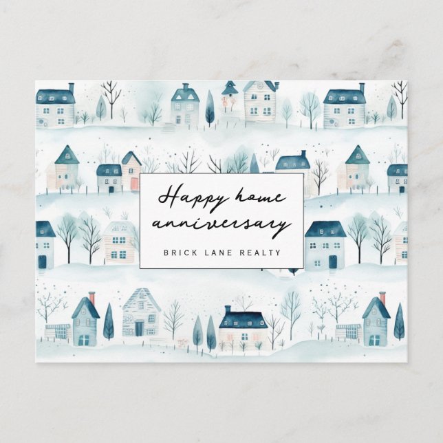 Winter Happy Home Anniversary Realty Postcard (Front)