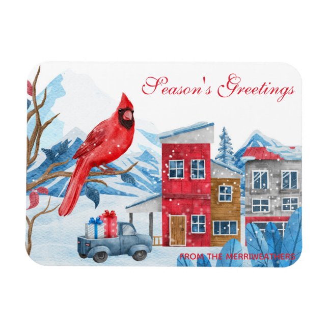 Winter Happyland Watercolor Illustration Christmas Magnet (Horizontal)