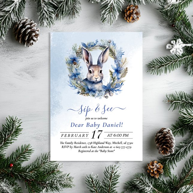 Winter Hare Watercolor Sip and See Invitation (Winter Hare Watercolor Sip and See Invitation)