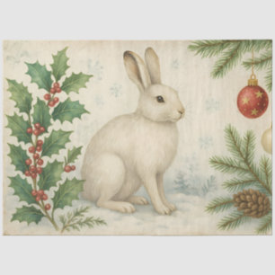 Winter Hare with Holly Vintage Christmas Decoupage Tissue Paper