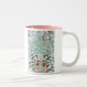 winter hares magical christmas Two-Tone coffee mug