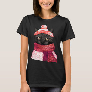 Winter Hat And Shawl Black Cat For Kitten T-Shirt