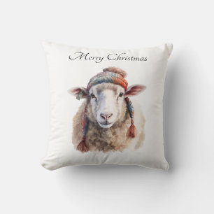 Winter Hat Christmas Sheep Custom Text Cushion
