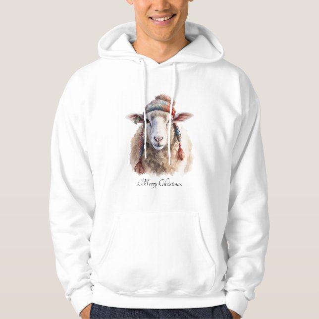 Winter Hat Christmas Sheep Custom Text Hoodie (Front)