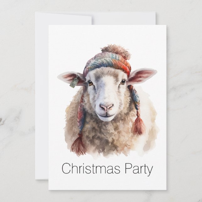 Winter Hat Christmas Sheep Custom Text Invitation (Front)