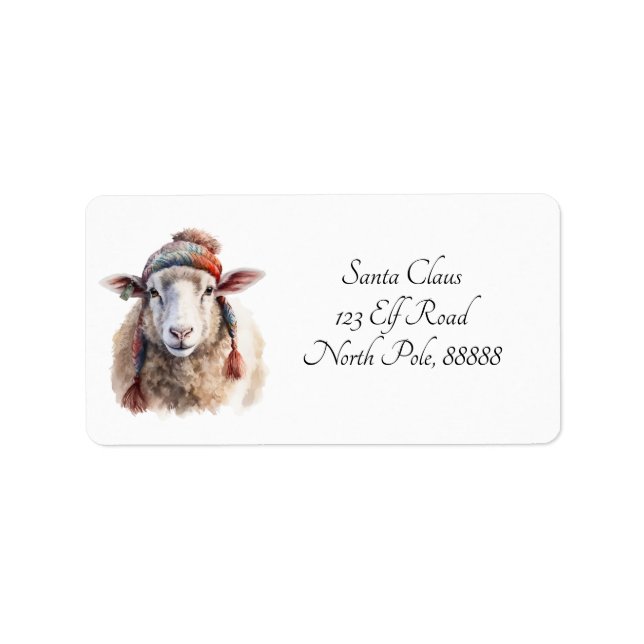 Winter Hat Christmas Sheep Custom Text Label (Front)