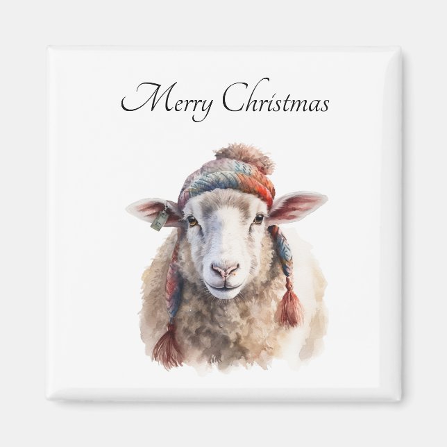 Winter Hat Christmas Sheep Custom Text Magnet (Front)