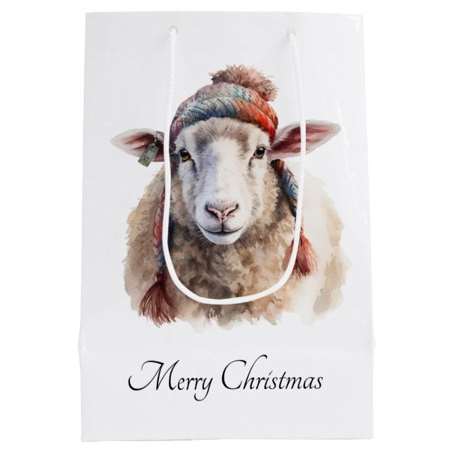 Winter Hat Christmas Sheep Custom Text Medium Gift Bag (Back)