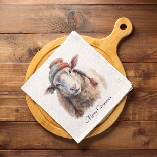 Winter Hat Christmas Sheep Custom Text Napkin