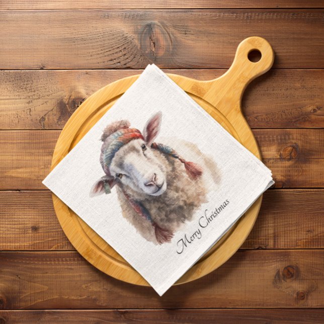 Winter Hat Christmas Sheep Custom Text Napkin (Creator Uploaded)
