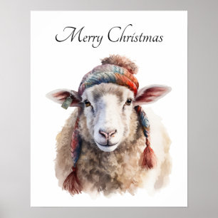 Winter Hat Christmas Sheep Custom Text Poster