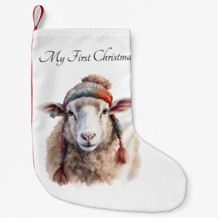 Winter Hat Christmas Sheep Custom Text Small Christmas Stocking
