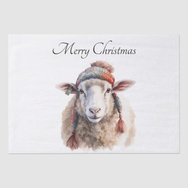 Winter Hat Christmas Sheep Custom Text Tissue Paper (Front)