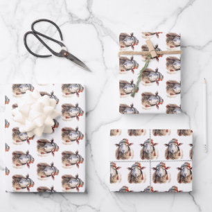 Winter Hat Christmas Sheep Repeating Pattern Wrapping Paper Sheet